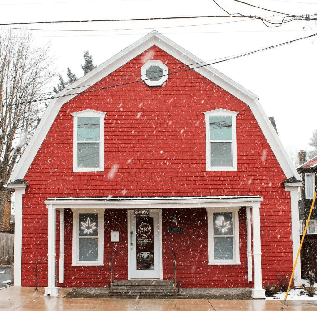 best edibles in portland - % 7 a red house with snow falling